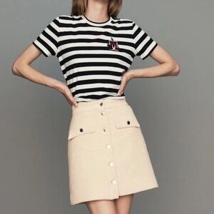 Maje Jiba Button-up Skirt in Ecru Tweed Cream Button-Front Textured Mini Skirt